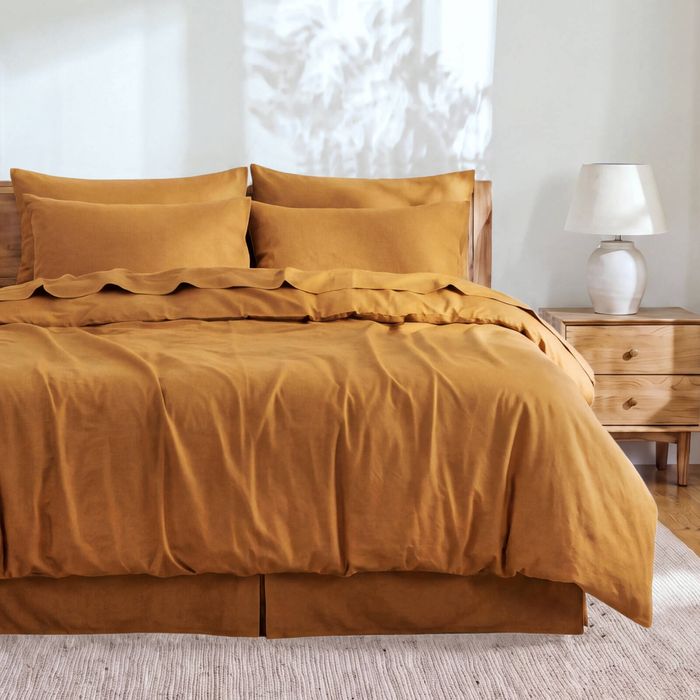 Dreamaker Linen Cotton Quilt Cover Set Rust - King Bed