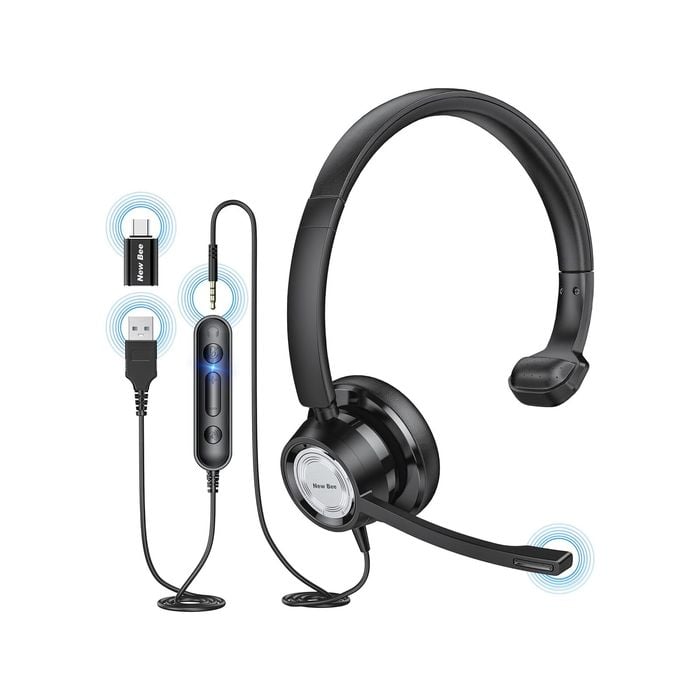New Bee USB Headset with Microphone for PC Computer Headset H365 - Black single