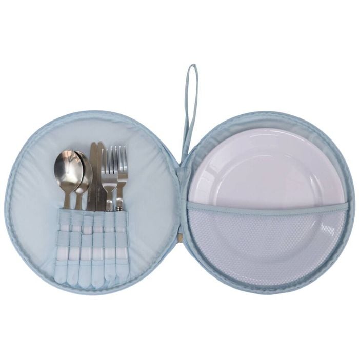 Wicked Sista Picnic Set Tropical Leaves Stainless Steel Cutlery Carry Case Green
