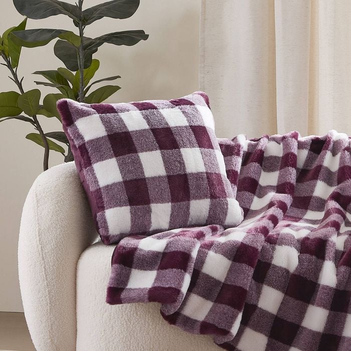 Dreamaker Gingham Plush Cushion Cherry - 50 x 50cm
