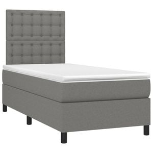 vidaXL Box Spring Bed & Mattress LED Dark Grey Bed Base King Single Size Fabric