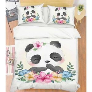 3D Cartoon Panda Flower 95 Bed Pillowcases Quilt King Single Size