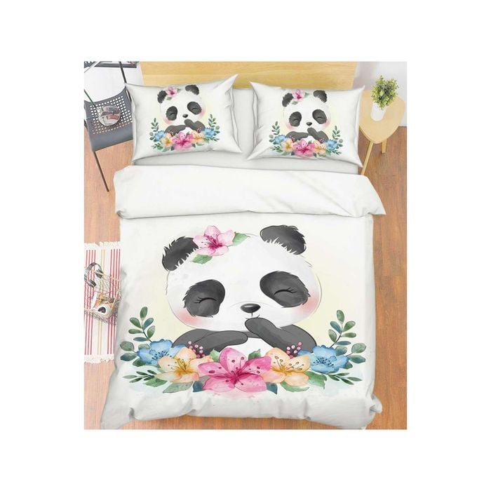 3D Cartoon Panda Flower 95 Bed Pillowcases Quilt King Single Size