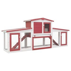 vidaXL Outdoor Large Rabbit Hutch 201x45x85cm Red and White Bunny Cage
