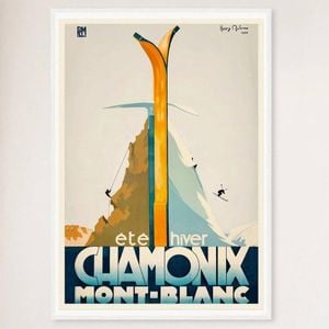 Galrie Vintage Ski Poster of Chamonix Mont Blanc: Summer and Winter Sports Art, White Frame, A4 21 x 30cm (8 x 12inch)