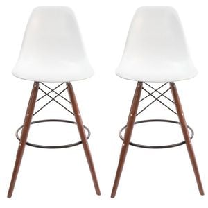 SK Designer Living | Pack of 2 | Replica Eames DSW Stool | Plastic & Walnut - White