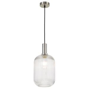 Telbix Bonura Modern Pendant Hanging Lamp Light Metal Glass Nickel Clear Ribbed