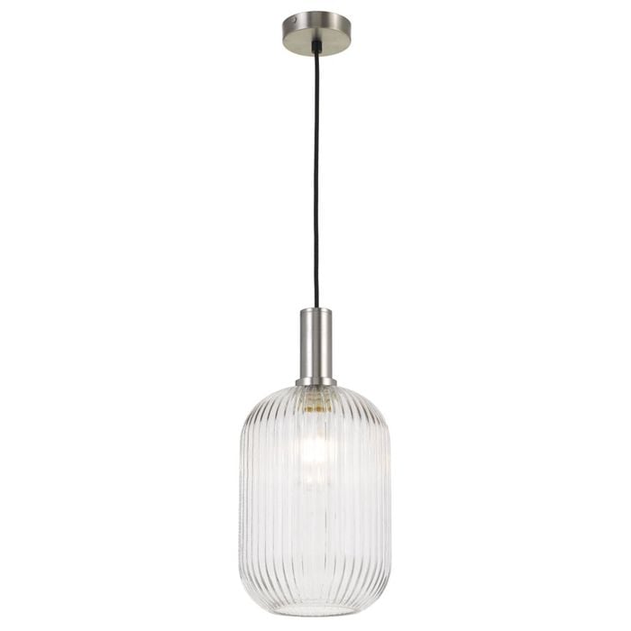 Telbix Bonura Modern Pendant Hanging Lamp Light Metal Glass Nickel Clear Ribbed