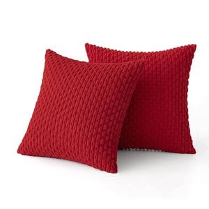 Catzon 2 Pcs Throw Pillow Covers Soft Striped Corduroy Cushion Case for Couch 55X55cm-Red