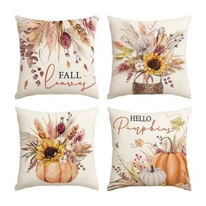 Catzon 4 Pcs Linen Throw Pillow Covers Autumn for Home