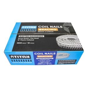Titan 32 x 2.5mm Hardened Electro Galvanised Collated Coil Nail Screw - 3600 Pack