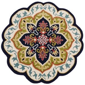 Handmade Floral Wool Rug-Petals 6287-Black-150x150cm
