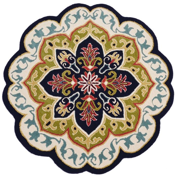 Handmade Floral Wool Rug-Petals 6287-Black-150x150cm