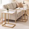 HOMFURN Set of 2 C-Shaped Side Tables, Marble-look Top & Gold Frame, 10kg Capacity for Living Room & Bedroom