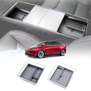 Centre Console Organizer Tray for Tesla Model Y Juniper 2025-Onwards with Grey Silicone Mat