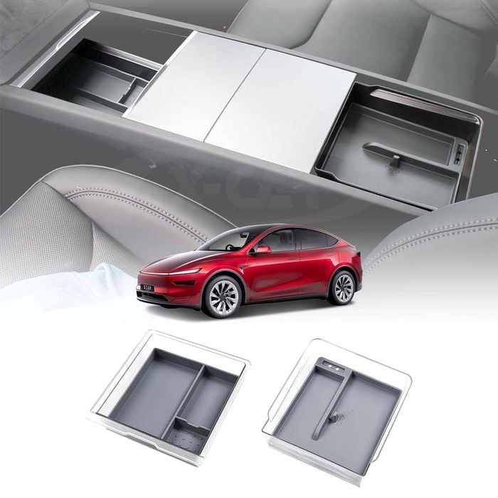 Centre Console Organizer Tray for Tesla Model Y Juniper 2025-Onwards with Grey Silicone Mat