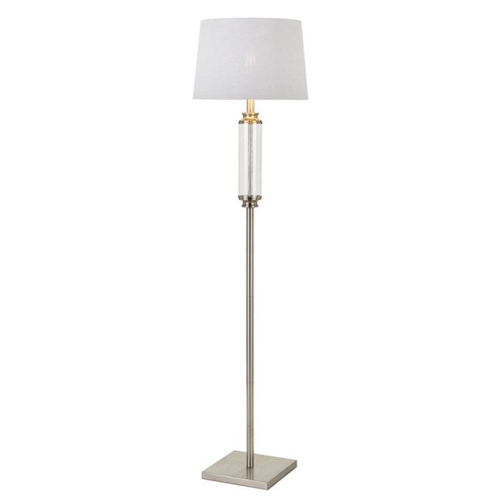 Telbix Dorcel Modern Standing Floor Lamp Light Foot Switch Glass Metal Clear White Nickel
