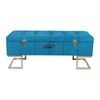 P&P Vibrant Peacock Blue Velvet Storage Ottoman with Gold Iron Base 105x40x42cm
