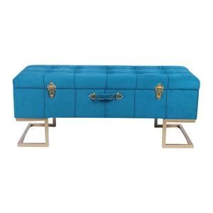 P&P Vibrant Peacock Blue Velvet Storage Ottoman with Gold Iron Base 105x40x42cm