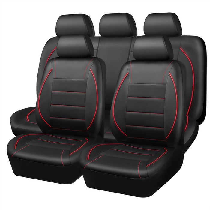 Catzon Pu Leather Car Seat Covers Full Set Universal Fit For Suvs Van Trucks-red