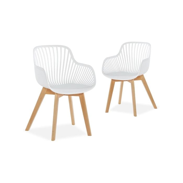 Lilian White Modern Dining Chairs With Arms Wooden Legs (set Of 2)