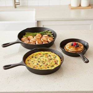 Pre Seasoned Cast Iron Skillet Fry Pan Set 3 Pcs