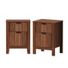 Oikiture 2pc Modern Bedside Table Nightstand Drawer Shelf Door Cabinet Walnut