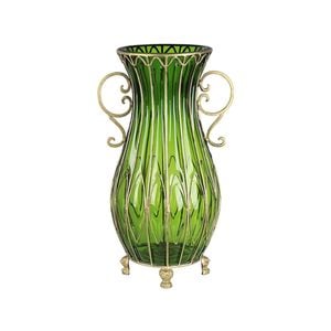 Soga 51cm Green Glass Oval Floor Vase With Metal Stand