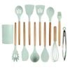 Catzon 12 Pcs Silicone Cooking Utensils with Holder & Wooden Handle Non-Stick