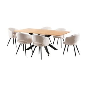 Barlo 7pc Dining Set 200cm Table 6 Beige Chair Natural