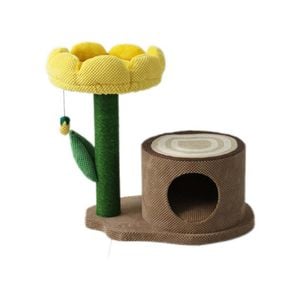 Catio Log Cat House W/ Yellow Camelia Scratching Tree