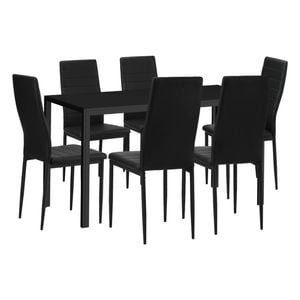Oikiture 7PCS Rectangle 140cm Dining Table&Chairs Black
