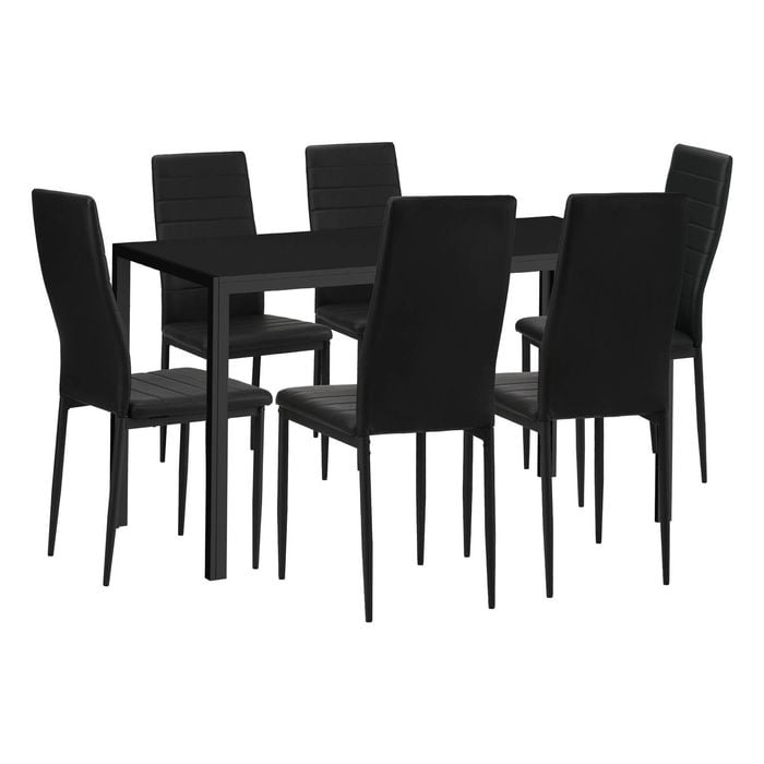 Oikiture 7PCS Rectangle 140cm Dining Table&Chairs Black
