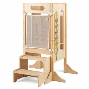 Costway Kid Foldable Standing Tower 2-step Stool Net Blackboard