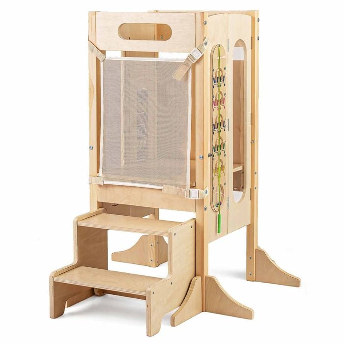 Costway Kid Foldable Standing Tower 2-step Stool Net Blackboard