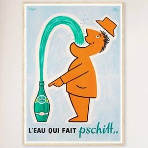 Galrie Perrier Pschitt Vintage French Advertising Poster-Classic Mineral Water Art Print, Wood Frame, A1 60 x 84cm (23 x 33inch)