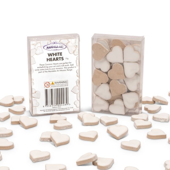 Mandala Art White Ceramic Hearts