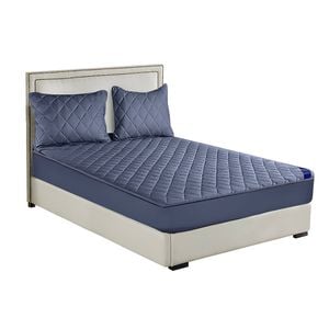 SOGA Wide Cross-Hatch Cover Protector with Pillow Covers Queen - Blue