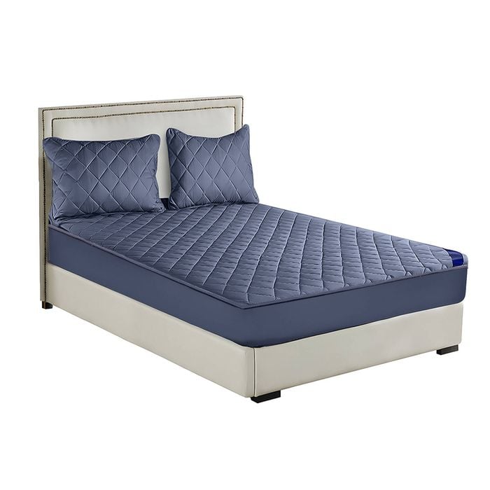 SOGA Wide Cross-Hatch Cover Protector with Pillow Covers Queen - Blue