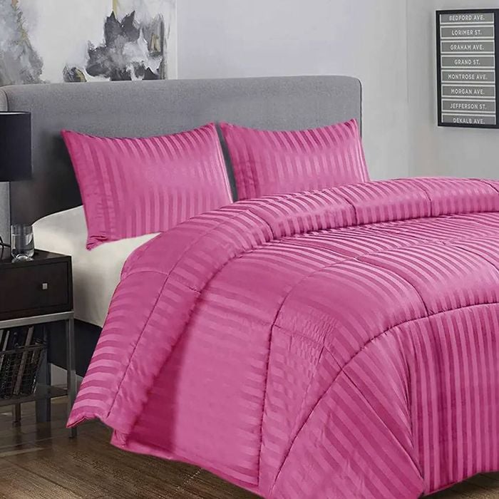 Ramesses 3 Piece Damask Stripe Comforter Set King Fuchsia