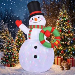 Ufurniture Inflatable Snowman with Rotating Colourful Lights & Festive Wreath 1.9m Christmas Yard & Garden Decor