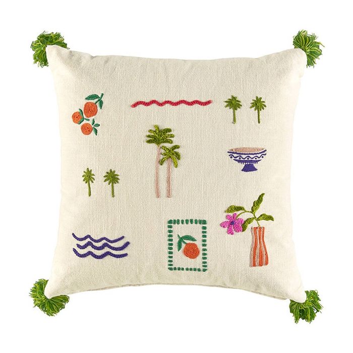 Kas Australia Cassis Cushion Embroidered Tassels Multi 50x50cm