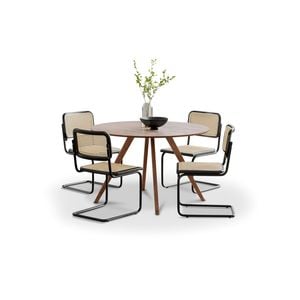 Milari 5 PCE Round 120cm Walnut Dining Set with Black Rattan Cantilever Chairs