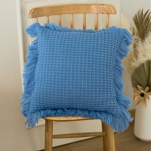 CottonMore Soft Acrylic Knitted Waffle Cushion Cover 45x45cm Blue