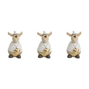 3x LVD Wood/Resin Buster Deer Sculpture Christmas Holiday Decor Lrg 14cm White
