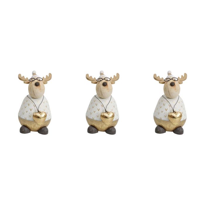3x LVD Wood/Resin Buster Deer Sculpture Christmas Holiday Decor Lrg 14cm White