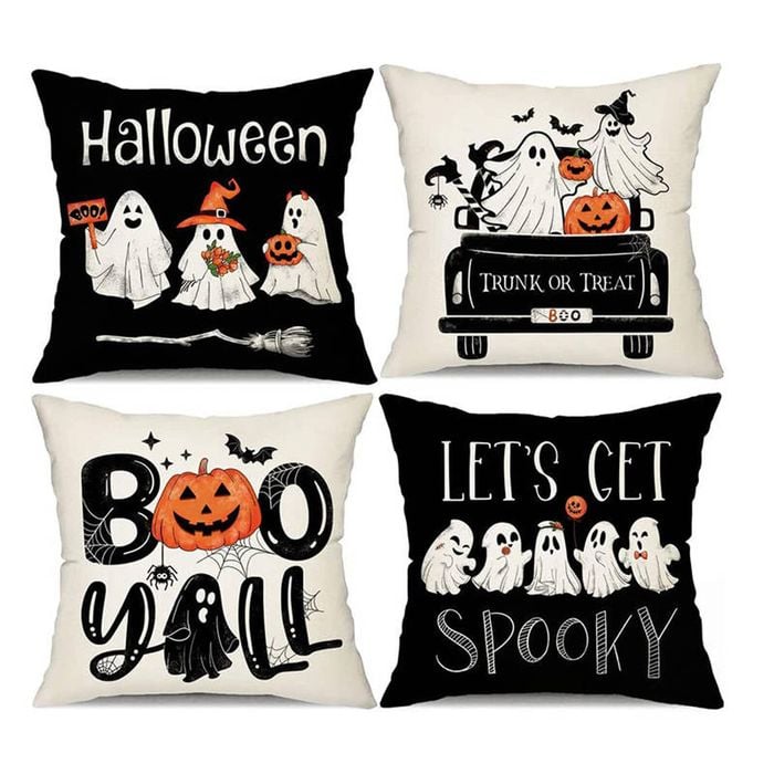 Catzon 4 Pcs Scary Throw Pillow Covers Linen Cushion Case for Decor 50X50cm