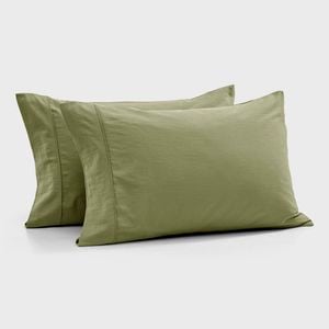 Dreamaker Bonnie Washed Cotton Standard Pillowcase Twin Pack Olive 48x73cm