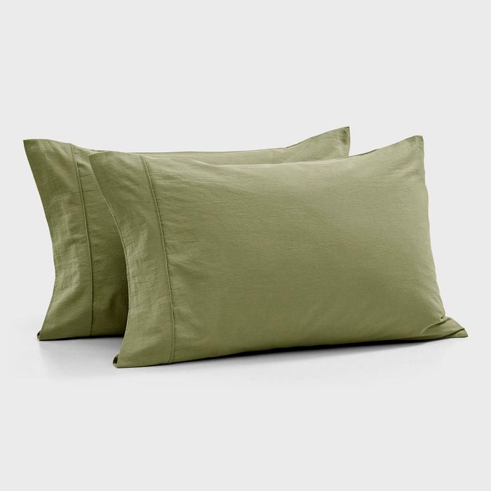 Dreamaker Bonnie Washed Cotton Standard Pillowcase Twin Pack Olive 48x73cm