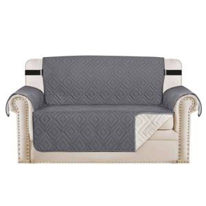 Smarcute 2 Seater Quilted Reversible Pet Friendly Non-Slip Sofa Cover with Straps Grey